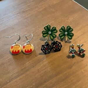 Set of 4 Colorful Holiday Pierced Earrings